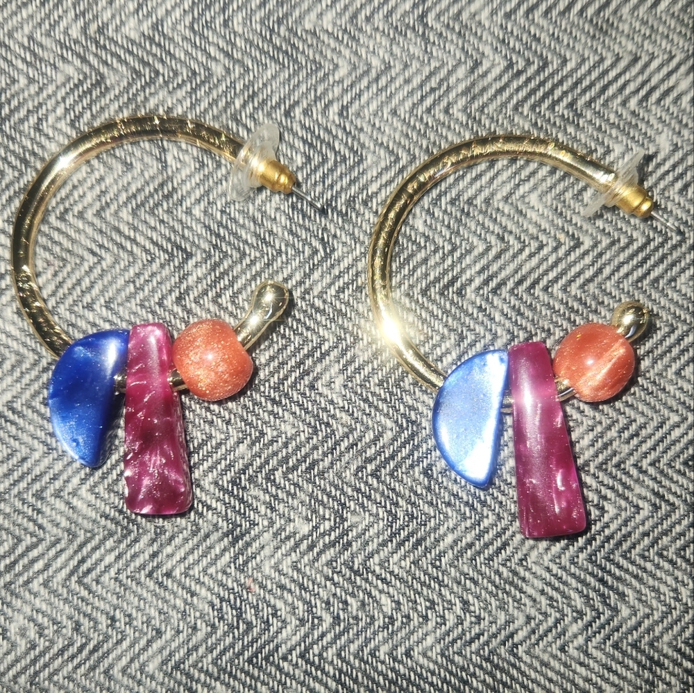 Chico's Darcy Collection Nickel-Free Gold Hoops With Resin Charms